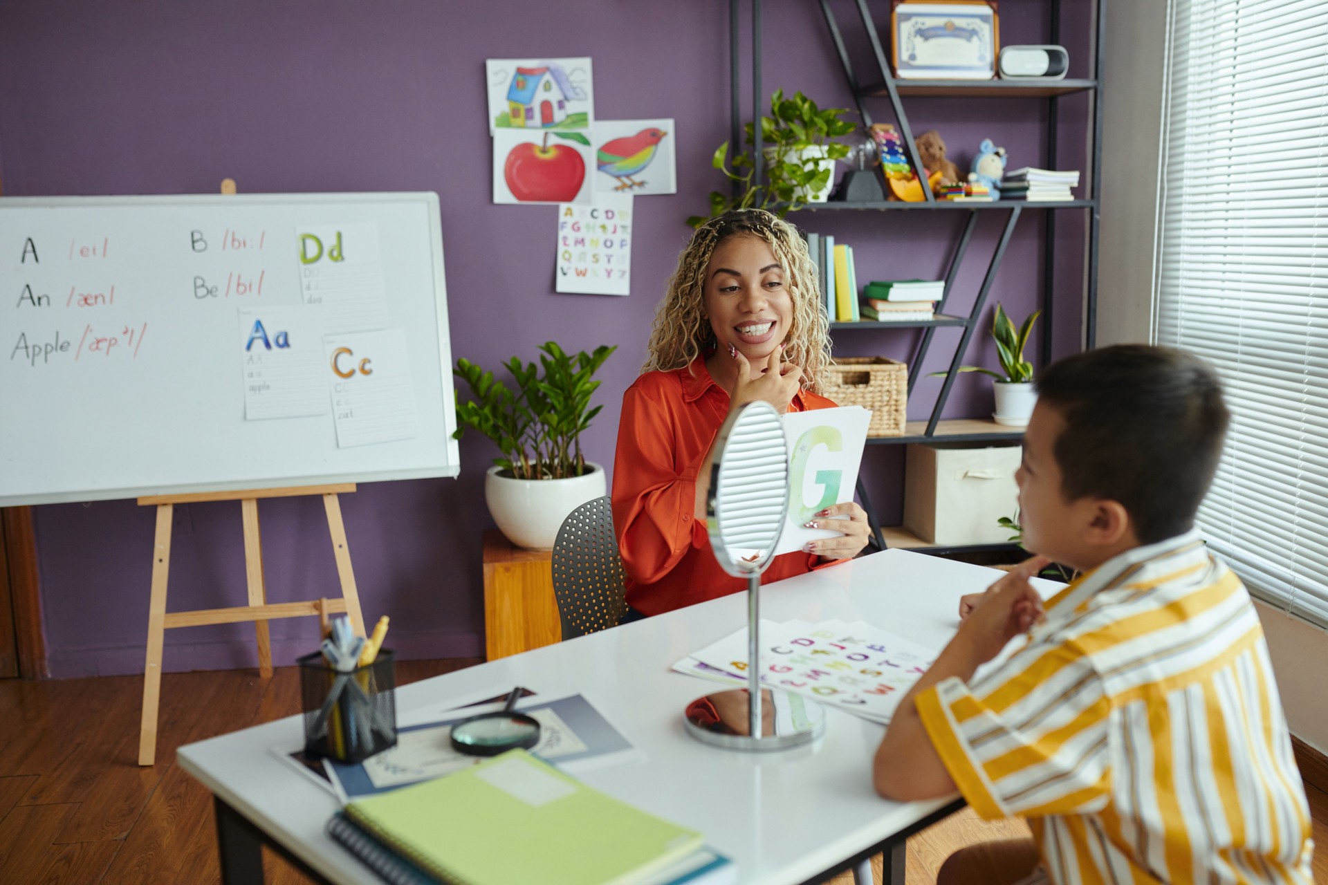 Engaging in Language Learning Session with Young Student